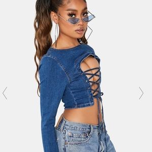 Unbothered denim lace up top 🦋